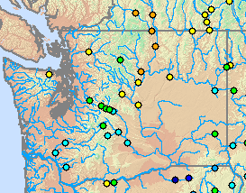 June 18 predicted streamflow for June through September from the National Weather Service Northwest River Forecast Center (http://www.nwrfc.noaa.gov/water_supply/ws_fcst.cgi).